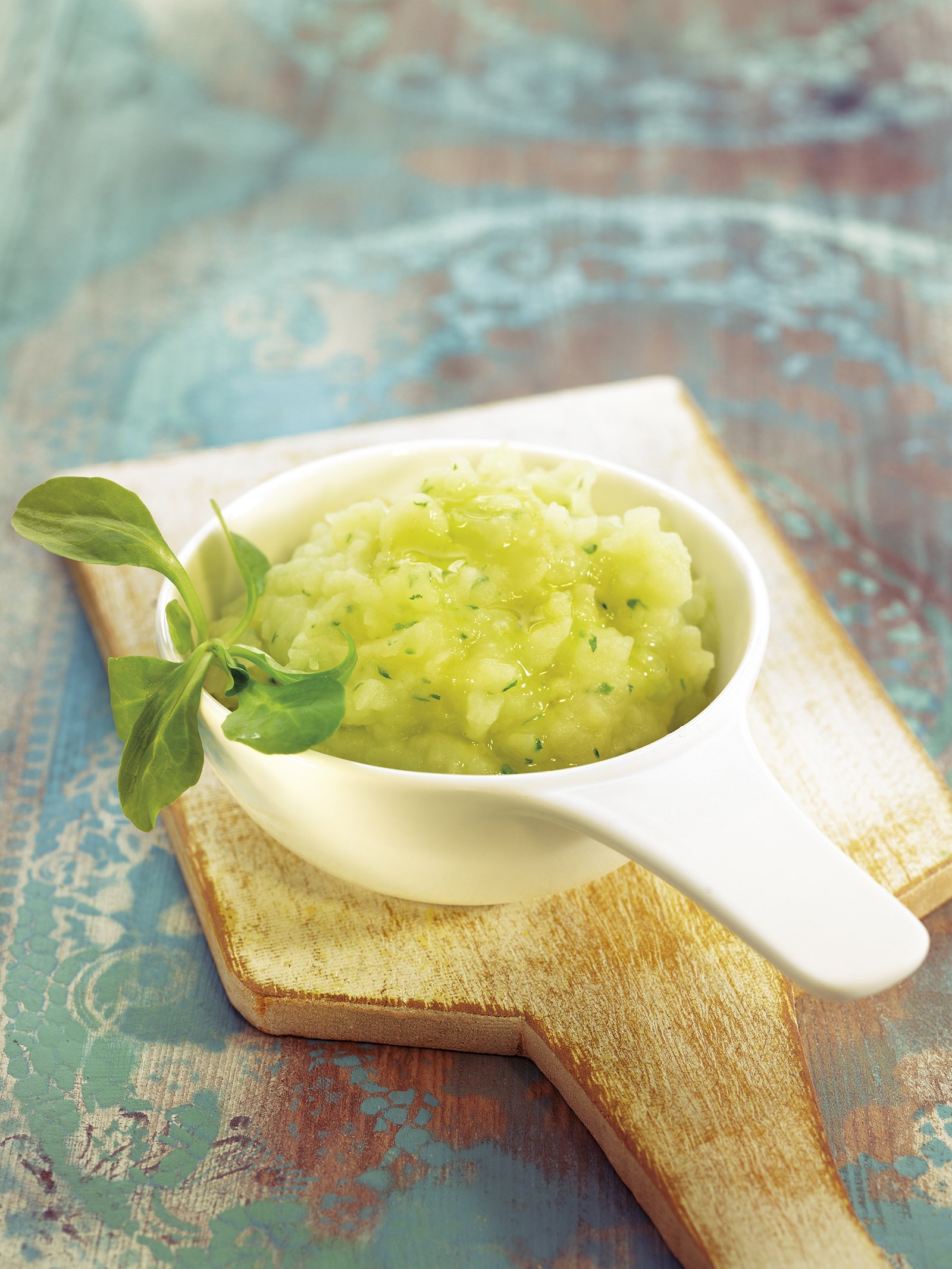 Puré de patates amb peres i crema de creixens